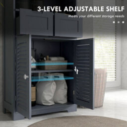 Kleankin Free Standing Bathroom Storage Cabinet With Louvred Doors, 2 Drawers, Grey - thumbnail 5