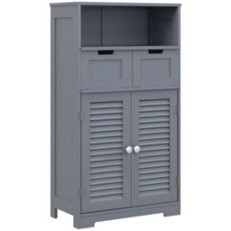 Kleankin Free Standing Bathroom Storage Cabinet With Louvred Doors, 2 Drawers, Grey - thumbnail 2
