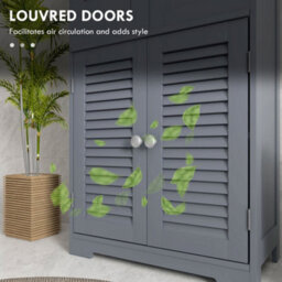 Kleankin Free Standing Bathroom Storage Cabinet With Louvred Doors, 2 Drawers, Grey - thumbnail 6