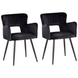 Beliani Set Of 2 Dining Chairs Sanilac Velvet Black - thumbnail 1