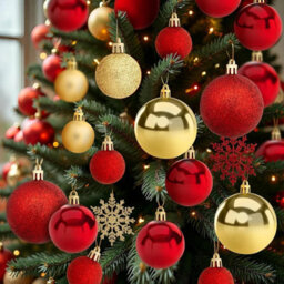 108 Piece Christmas Tree Baubles Set Assorted Gold Red Shatterproof Decorations - thumbnail 5