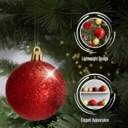 108 Piece Christmas Tree Baubles Set Assorted Gold Red Shatterproof Decorations - thumbnail 6
