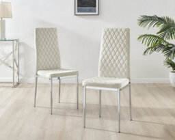 Furniturebox Palma Beige Stone Effect Round 4-6 Seater Pedestal Dining Table & 4 Cream Velvet Milan Silver Leg Chairs - thumbnail 4