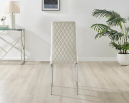 Furniturebox Palma Beige Stone Effect Round 4-6 Seater Pedestal Dining Table & 4 Cream Velvet Milan Silver Leg Chairs - thumbnail 7