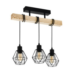 Eglo Townshend 5 Black/natural Wood 3-Light Ceiling Pendant, Semi-Flush Industrial Style (L) 55Cm - thumbnail 2