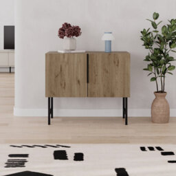 Decortie Modern Tona Console Cabinet W/soft-Close 2 Doors Sideboard Black Metal Legs 88(W)Cm, Natural Oak - thumbnail 6
