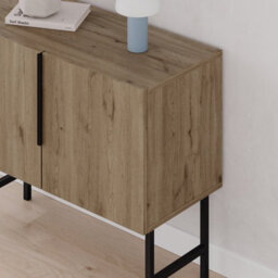 Decortie Modern Tona Console Cabinet W/soft-Close 2 Doors Sideboard Black Metal Legs 88(W)Cm, Natural Oak - thumbnail 5