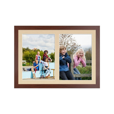 AK Frames 20X14 Rose Wood Modern Multi Photo Frame With Ivory Mount - Holds 2 Apertures (2X) A4 Photos - image 1
