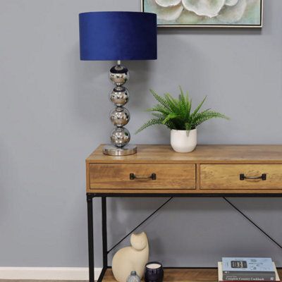 Pagazzi Lighting Pagazzi Aila Metal Sphere Lamp Chrome Table Lamp With Navy Shade - image 1