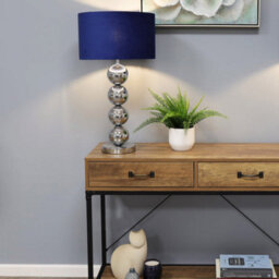 Pagazzi Lighting Pagazzi Aila Metal Sphere Lamp Chrome Table Lamp With Navy Shade - thumbnail 2