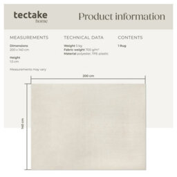 Tectake Rug Zonelle Short Pile And Ultra-Soft Carpet In Rectangular Or Round Design 140 X 200 Cm - Cream - thumbnail 6