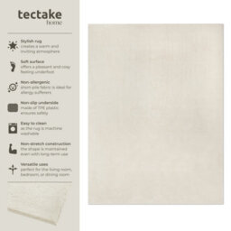 Tectake Rug Zonelle Short Pile And Ultra-Soft Carpet In Rectangular Or Round Design 140 X 200 Cm - Cream - thumbnail 2
