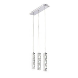 Luminosa Lighting Luminosa Galaxy Linear Pendant 3 Drop Led 6000K 3 X 3W Polished Chrome, Crystal