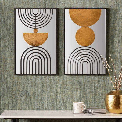 Pacific Lifestyle Set Of 2 Mirrored Black And Gold Metal Wall Art - image 1