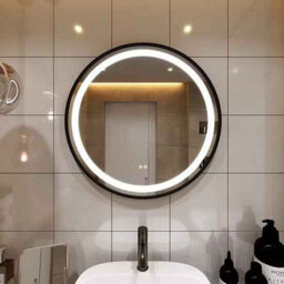 600mm Wall Mounted Round Led Bathroom Mirror With 3 Light Colours, Black Framed With Uk Plug