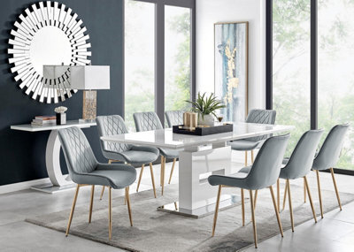 Furniturebox Uk Arezzo Large Extending Dining Table And 8 Grey Pesaro Gold Leg Chairs - image 1