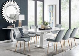Furniturebox Uk Arezzo Large Extending Dining Table And 8 Grey Pesaro Gold Leg Chairs