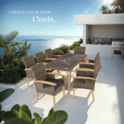 Tectake Garden Table And Chairs - Foggia Dining Table, 8 Rosarno Armchairs - Nature - thumbnail 8
