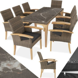 Tectake Garden Table And Chairs - Foggia Dining Table, 8 Rosarno Armchairs - Nature - thumbnail 1