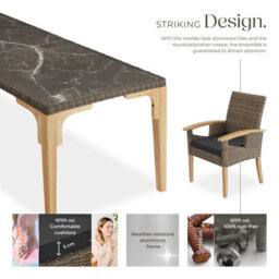 Tectake Garden Table And Chairs - Foggia Dining Table, 8 Rosarno Armchairs - Nature - thumbnail 3