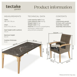 Tectake Garden Table And Chairs - Foggia Dining Table, 8 Rosarno Armchairs - Nature - thumbnail 6