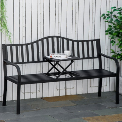 Outsunny Outdoor Bench With Liftable Middle Table, Patio Loveseat, Black - image 1