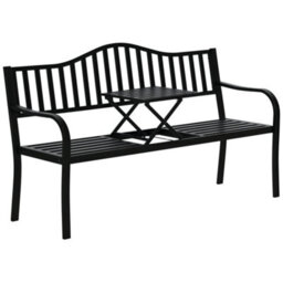 Outsunny Outdoor Bench With Liftable Middle Table, Patio Loveseat, Black - thumbnail 2