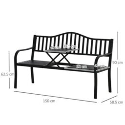 Outsunny Outdoor Bench With Liftable Middle Table, Patio Loveseat, Black - thumbnail 3
