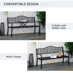 Outsunny Outdoor Bench With Liftable Middle Table, Patio Loveseat, Black - thumbnail 4