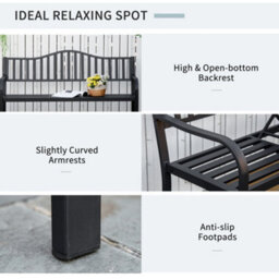 Outsunny Outdoor Bench With Liftable Middle Table, Patio Loveseat, Black - thumbnail 5