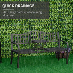 Outsunny Outdoor Bench With Liftable Middle Table, Patio Loveseat, Black - thumbnail 6