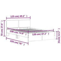 Vidaxl Bed Frame With Headboard And Led Smoked Oak 120X190 Cm Small Double - thumbnail 3