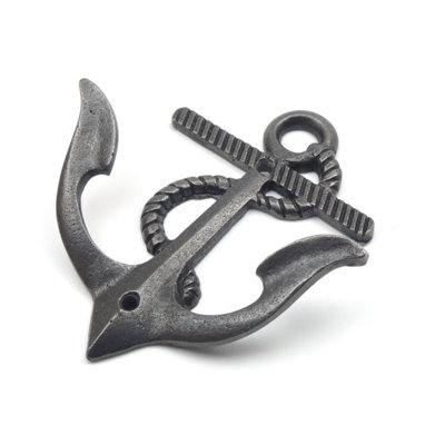 Oakcrafts - Antique Cast Iron Anchor Design Double Coat Hook - 135mm High - image 1