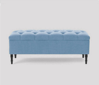 90Cm Swiss Chesterfield Ottoman Storage Bench- Plush Velvet Shoe Bench - Duck Egg Upholstery Footstool With Storage - image 1