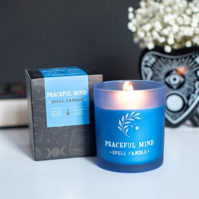 Peaceful Mind Chamomile & Vanilla Scented Candle Blue Glass Spell Candle - image 1