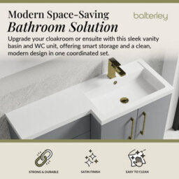 Balterley Right-Hand Bathroom Vanity And Wc Unit Combination With Basin - 1100mm - Satin Grey With Brushed Brass Handles - thumbnail 2