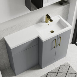 Balterley Right-Hand Bathroom Vanity And Wc Unit Combination With Basin - 1100mm - Satin Grey With Brushed Brass Handles - thumbnail 3