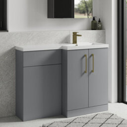 Balterley Right-Hand Bathroom Vanity And Wc Unit Combination With Basin - 1100mm - Satin Grey With Brushed Brass Handles - thumbnail 4