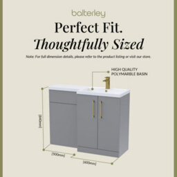 Balterley Right-Hand Bathroom Vanity And Wc Unit Combination With Basin - 1100mm - Satin Grey With Brushed Brass Handles - thumbnail 5