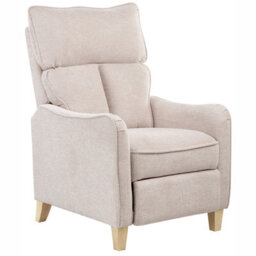 Wyld And Coco Reclining Armchair High Back In Light Beige Fabric With Pull-Out Footstool, Manual Recline, Vintage Style - thumbnail 5