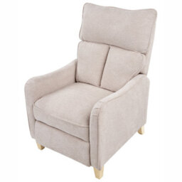Wyld And Coco Reclining Armchair High Back In Light Beige Fabric With Pull-Out Footstool, Manual Recline, Vintage Style - thumbnail 7