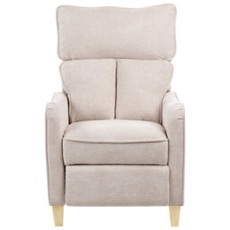 Wyld And Coco Reclining Armchair High Back In Light Beige Fabric With Pull-Out Footstool, Manual Recline, Vintage Style - thumbnail 1