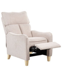Wyld And Coco Reclining Armchair High Back In Light Beige Fabric With Pull-Out Footstool, Manual Recline, Vintage Style - thumbnail 3