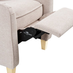 Wyld And Coco Reclining Armchair High Back In Light Beige Fabric With Pull-Out Footstool, Manual Recline, Vintage Style - thumbnail 8