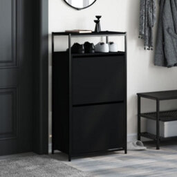 Berkfield Shoe Cabinet Black 60X34X112 Cm Engineered Wood - thumbnail 3