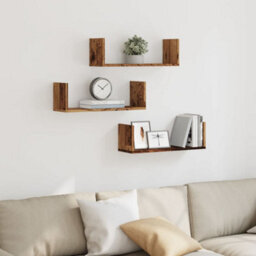 Berkfield Durable Wall Shelves 3 Pcs Old Wood 58X18X18 Cm Engineered Wood - thumbnail 3