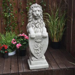 Pair Of Large Garden Gateway Lion Statues With Shields - thumbnail 7