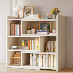 Adjustable White Mdf 4-Tier Extendable Bookcase Shelving Unit - 30-50 X 17 X 80Cm - thumbnail 1