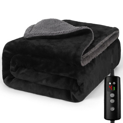 Proaller Heated Blanket, Electric Throw 160 X 130 Cm Black, 10 Levels &1-9 H Timer Auto-Off, Machine Washable, Soft Flannel