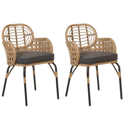 Beliani Set Of 2 Garden Chairs With Cushions Pratello Pe Rattan Natural - image 1